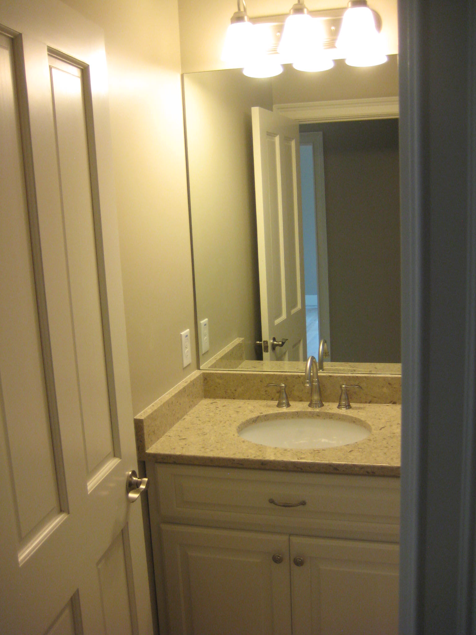 Bathroom Renovation with Green Goodness! Custom Green Guarded Certified Maple Wood Vanity with Benjamin Moore Natura White Finish (NO VOC). Quartz - Darlington Counter Top Green Guarded Certified! Custom Green Guarded Certified Maple Wood Vanity with Benjamin Moore Natura White Finish (NO VOC). Quartz - Darlington Counter Top Green Guarded Certified!