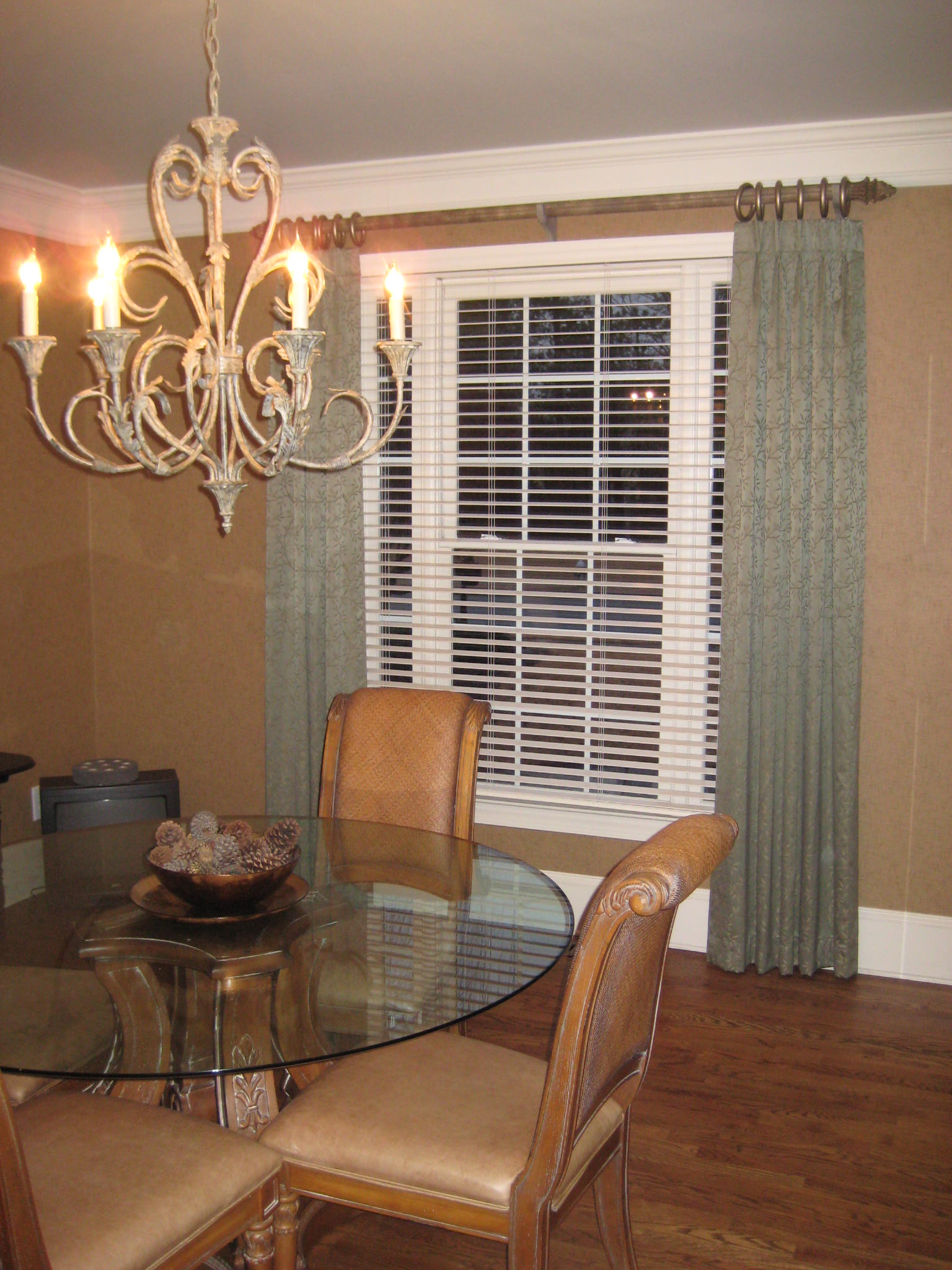 Dining Room - Beautiful fabric window treatments & hardware compliment & finish off this lovely Dining Room.