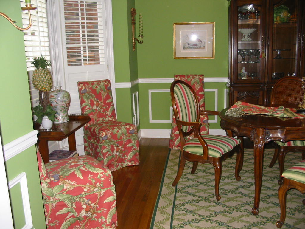 Dining Room - Upholstered chairs, Slipcovered Parson chairs.