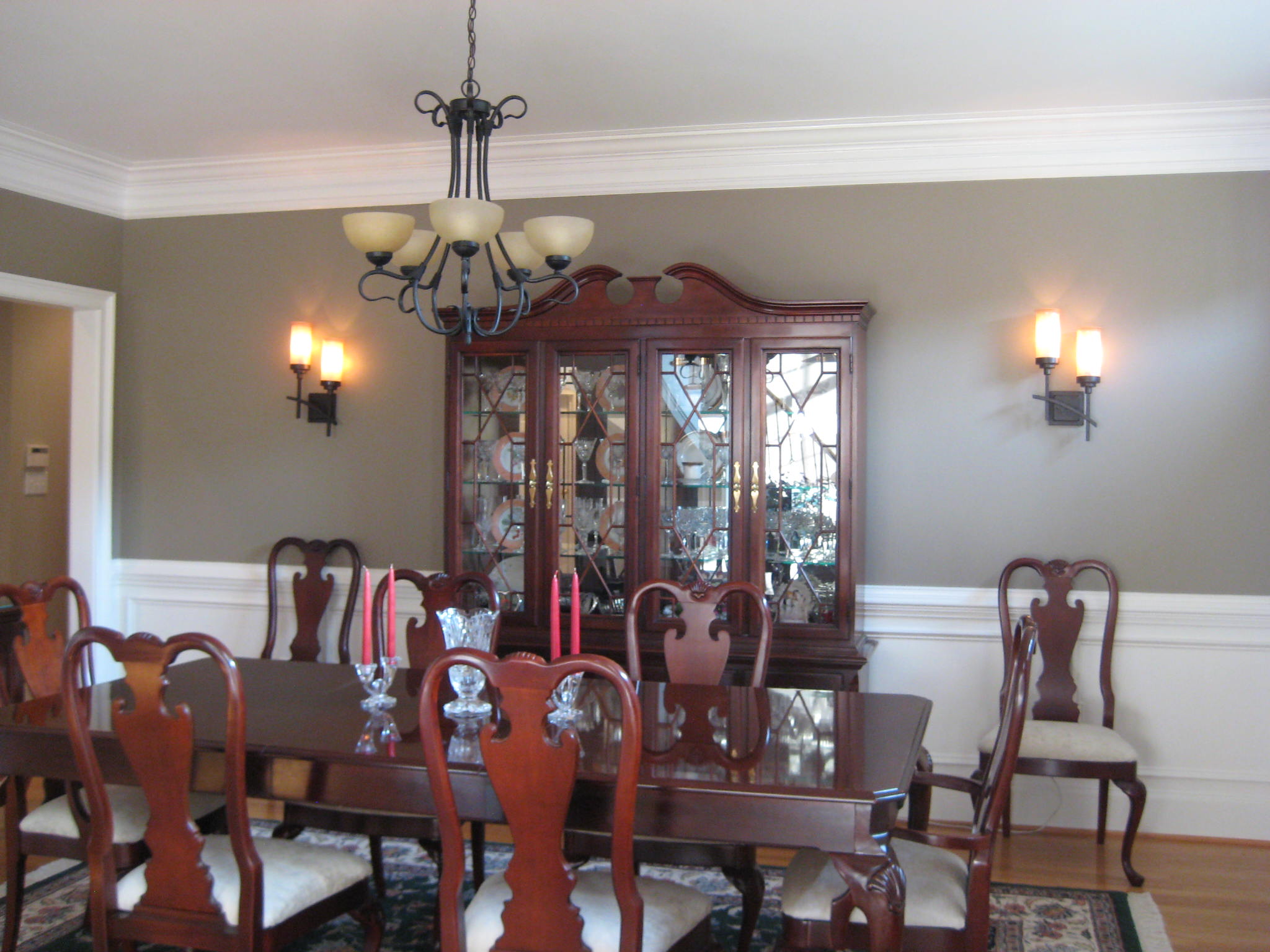 Dining Room adding light sconces with upholstered seats and more.