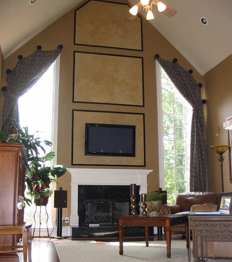 Family Rm. - Window Treatments w/TV mounted over Fireplace